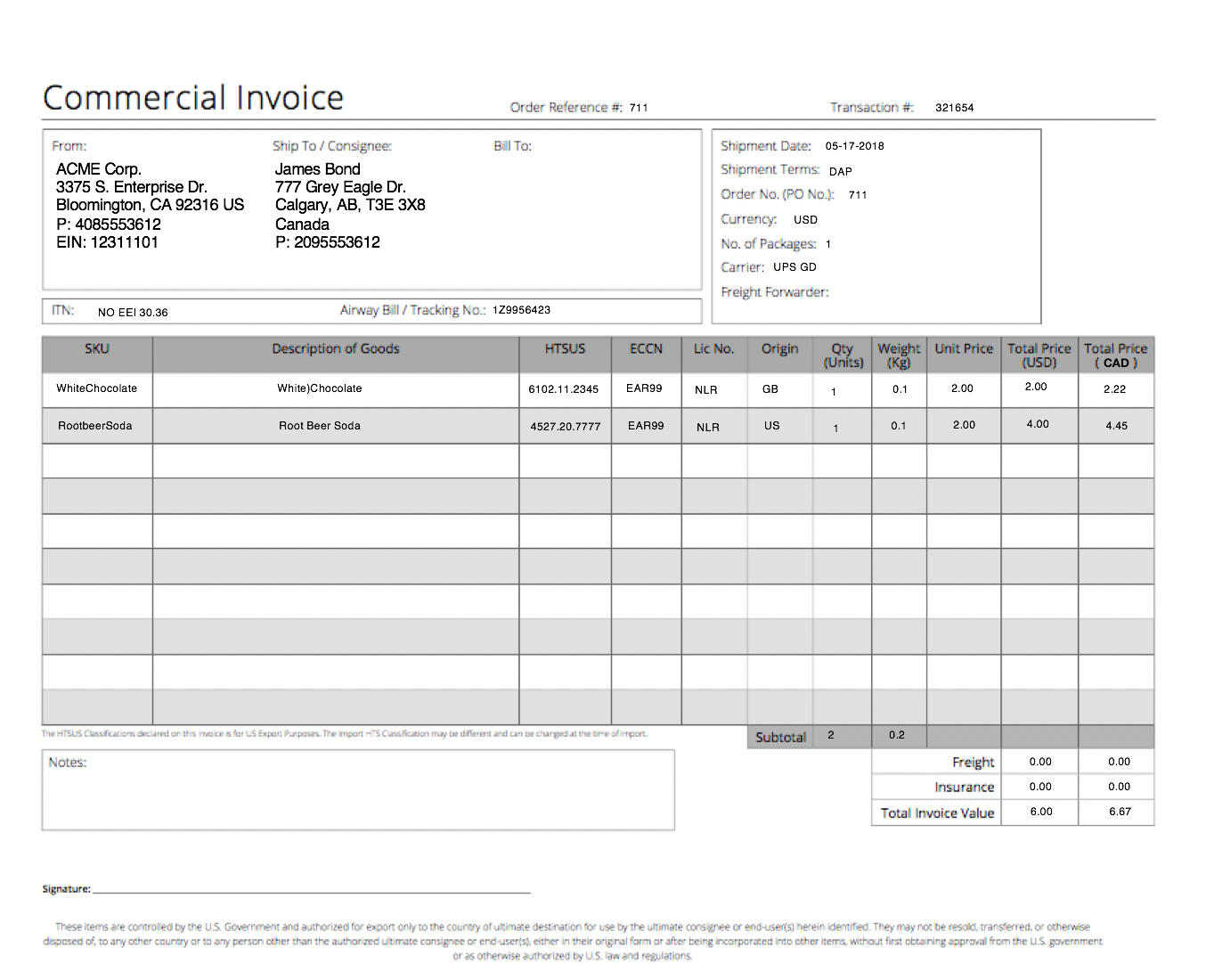Shipping invoice template excel